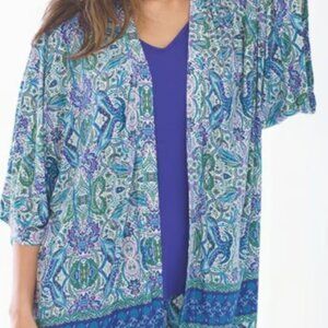SOMA Cool Nights Kimono Pajama Wrap Folklore Royal Green Cream Paisley Floral Md